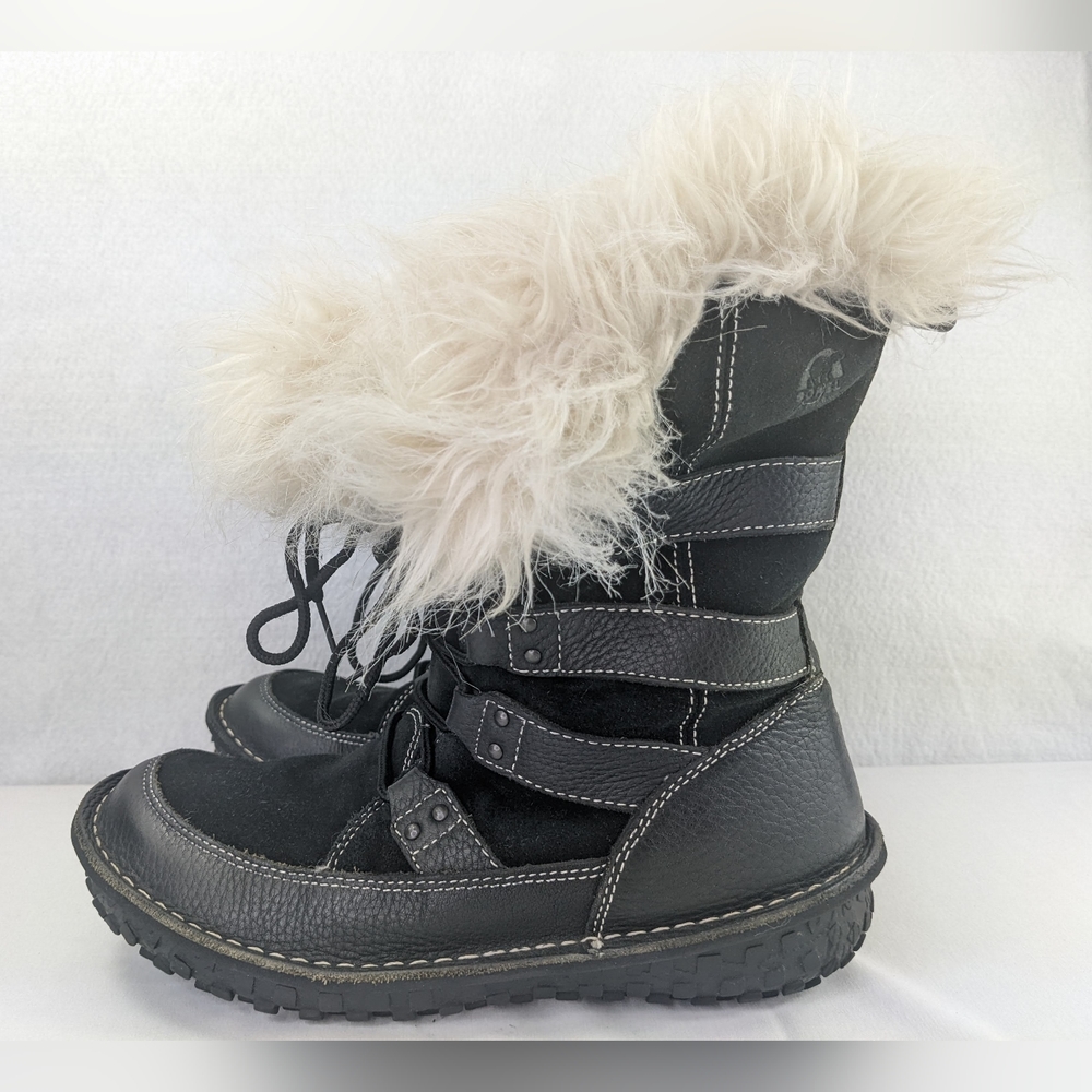 Sorel Kaya Winter Snow Boots Women's Size 7.5 Waterproof Faux Fur Leather Black - Picture 2 of 12
